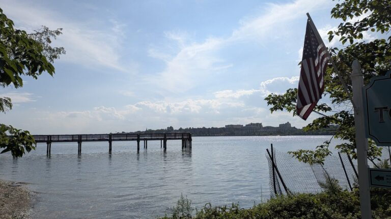Long fishing pier reaching out over Raritan Bay from the Tottenville shore
