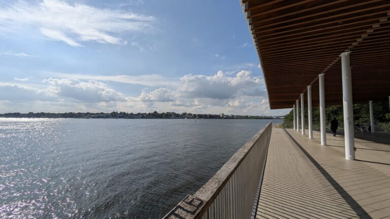 Late sun on Raritan Bay seen from the pavilion on the Tottenville boardwalk