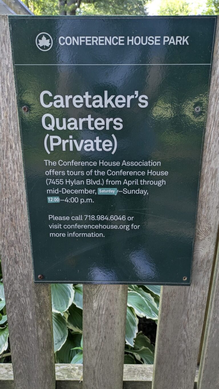 Park sign for the caretaker's quarters at Conference House Park
